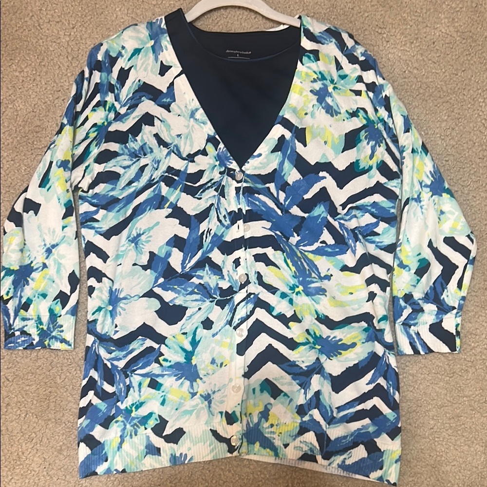 Christopher & Banks Blue and White Cardigan and Navy Tanktop Set